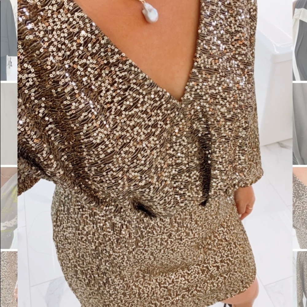 Trina Turk Gold Sequined Long Sleeves Dress Sz 8